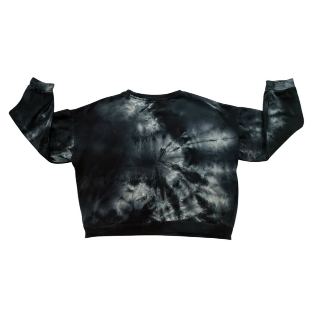 ALLFENIX Black White Tie Dye Cropped Sweatshirt Pullover Long Sleeve Size L